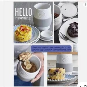 PAMPERED CHEF CERAMIC MICROWAVE EGG COOKER W/ SILICONE SLEEVE